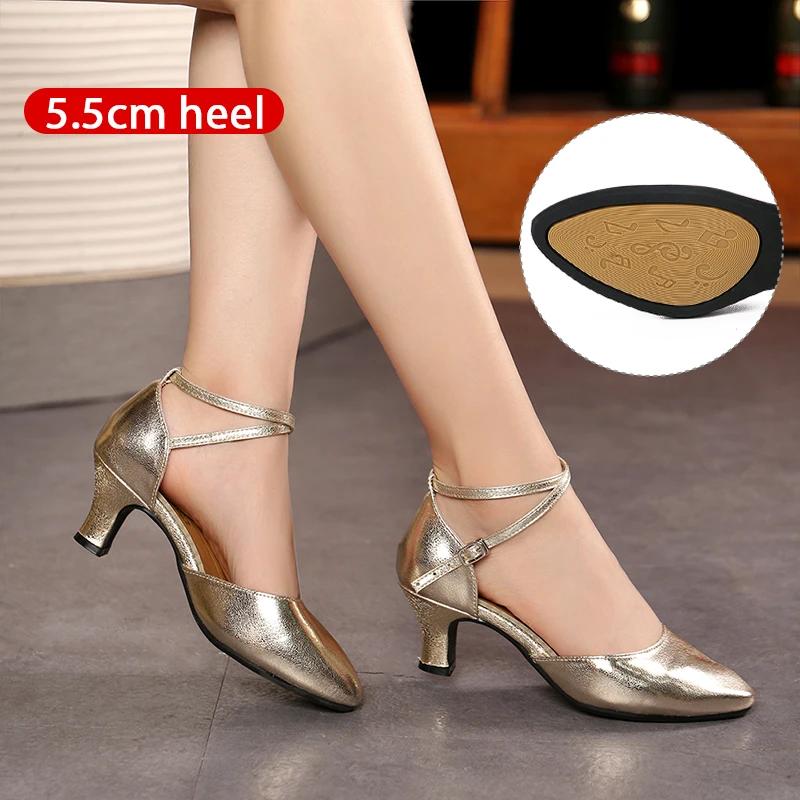 Leather Waltz Shoes Women's Modern Dance Shoes Dance Hall Tango Jazz Latin Shoes Girls Women's Dance Mid-heel