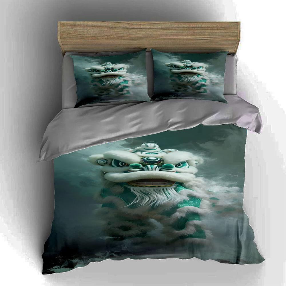 Green lion face Bedding Duvet cover sets Duvet covers Pillowcases gifts (1 * Duvet Cover 2 * Pillowcases, without duvet insert)