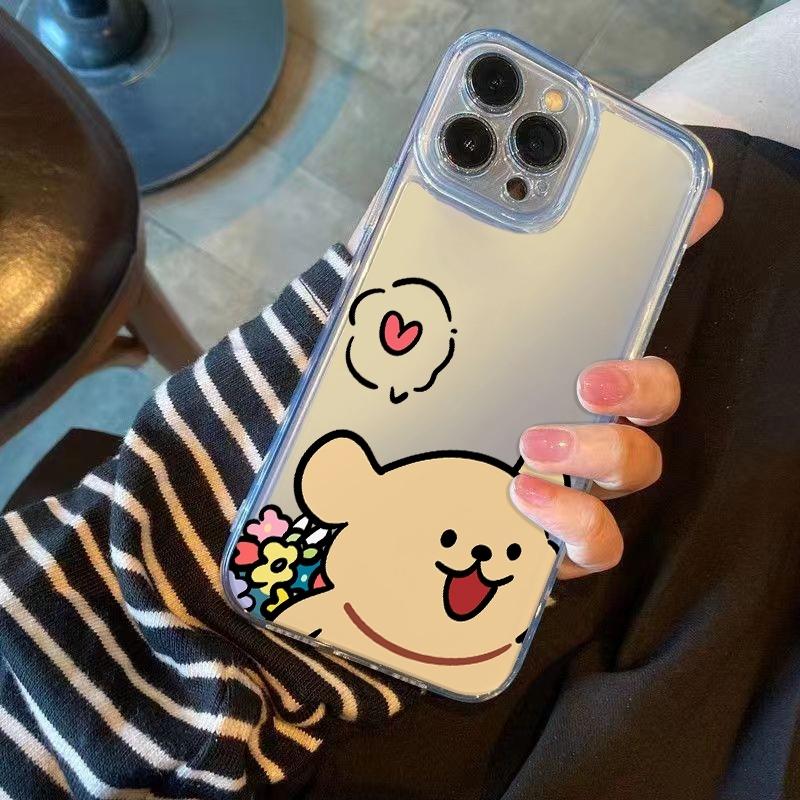Cute Peeking Bear Phone Case For iPhone 17 Air 16E 16 15 14 11 Pro Max Plus 13 12 Mini 8 7 X Transparent Shockproof Cover