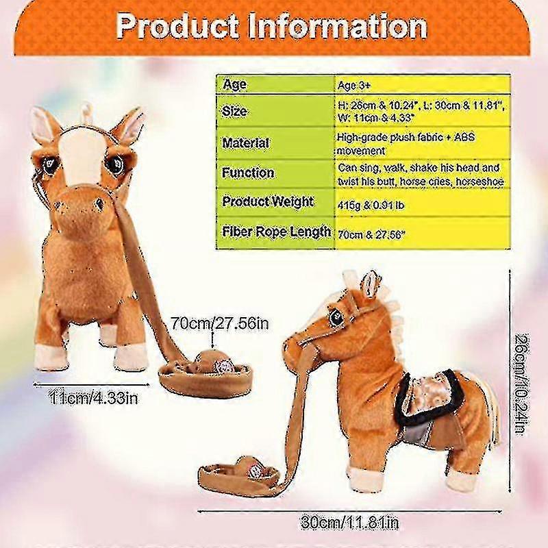 Elektronisches Interaktives Pferd Mitlaufpferd Mit Fernbedienungsleine Tanzendes Singendes Gehendes Musikalisches Pony-Haustierspielzeug Für Kinder-u/YY