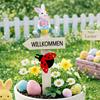 Easter Planter Stakes Wooden Porch Welcome Sign with Ladybug And Resin Bunny for Indoor Outdoor Yard Lawn Path Terrace Flower Pots Decor