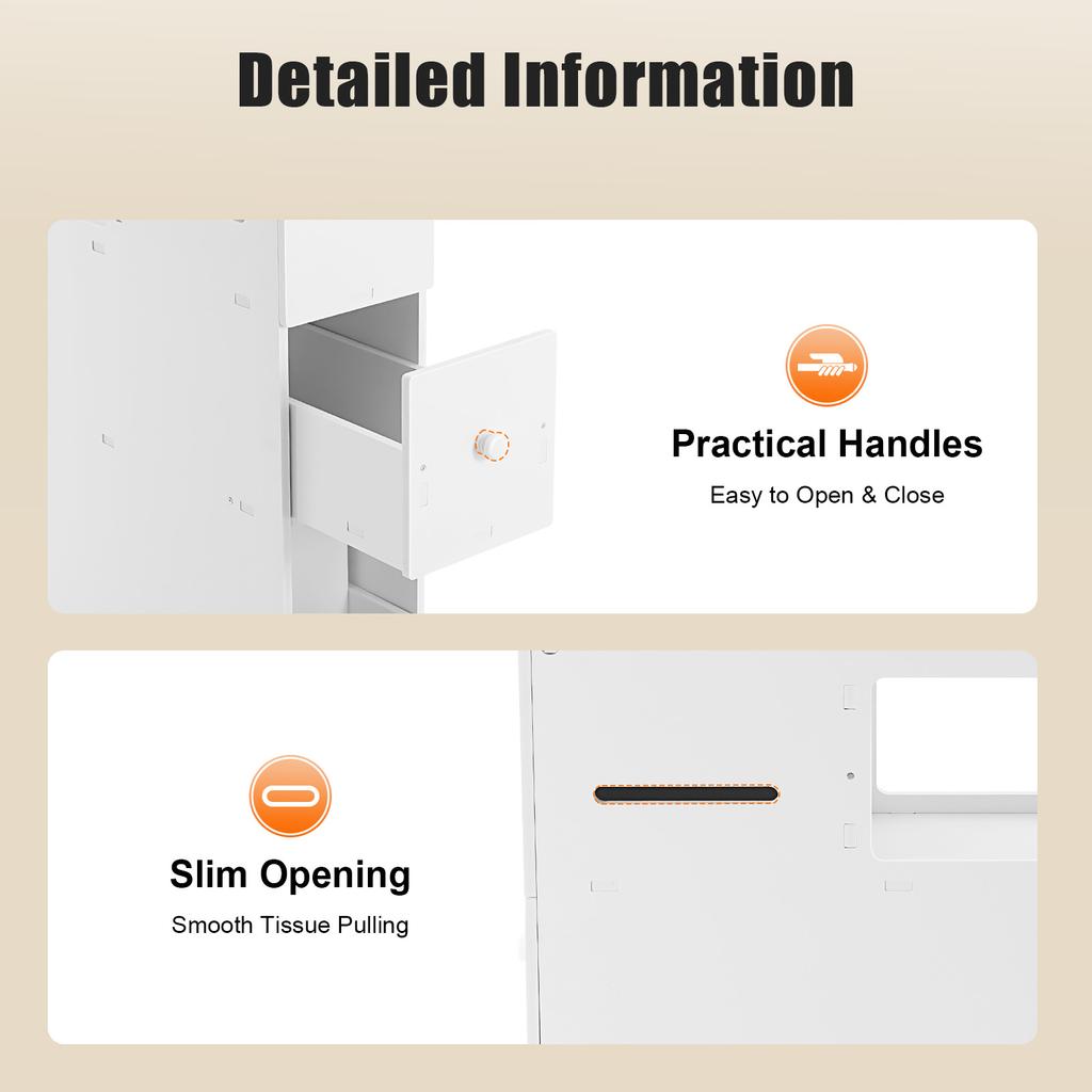 Slim Bathroom Storage Cabinet 3 Layer Narrow Cupboard with Drawers Storage Freestanding Organizer with Wheels for Bathroom