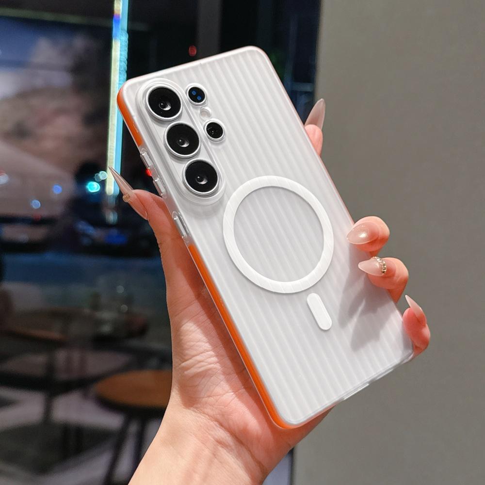 3D Stripes Transparent Magnetic Phone Case for Samsung Galaxy S24 S25 S26 Ultra Plus Wireless Charge Ultra Slim Shockproof Cover