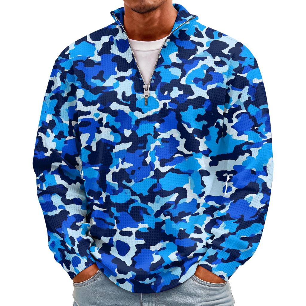 Men's Casual Knit Long Sleeve Pullover with Stand Collar and Ribbed Cuffs