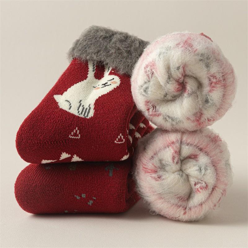Womens Thick Fleece Lined Christmas Socks Mid-Calf Warm Winter Holiday With Reindeer