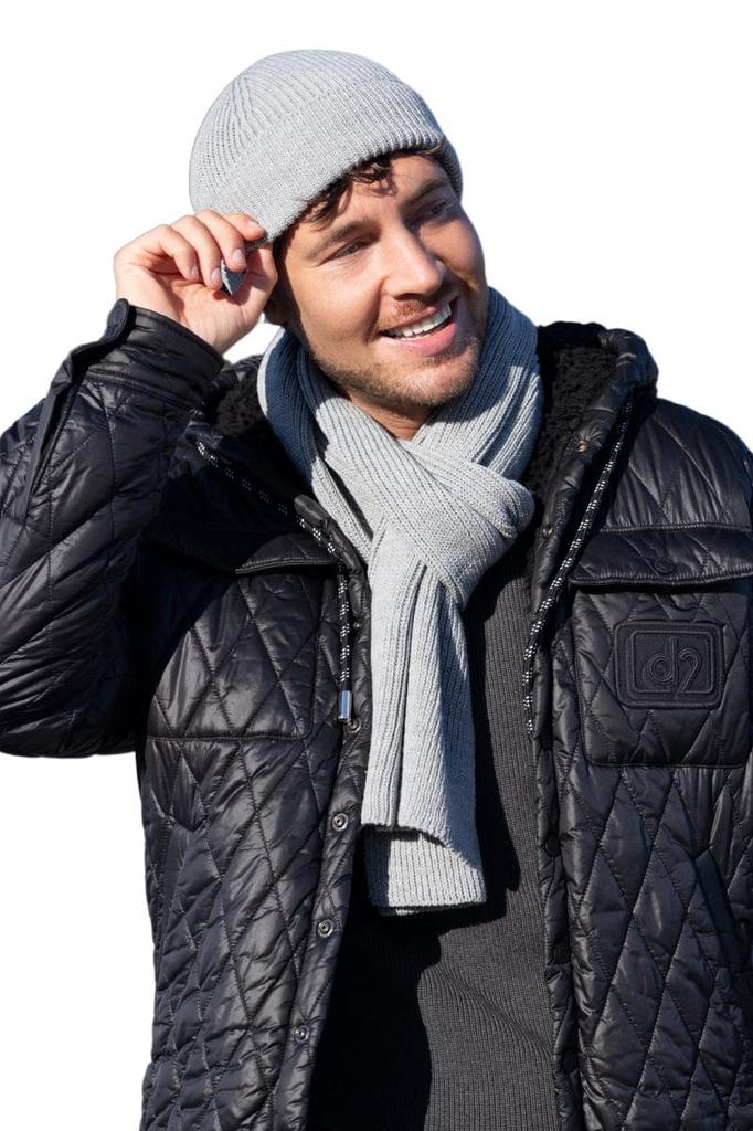 Karol Szary Men' Set - Docker Jacket and Scarf, Ribbed Knit