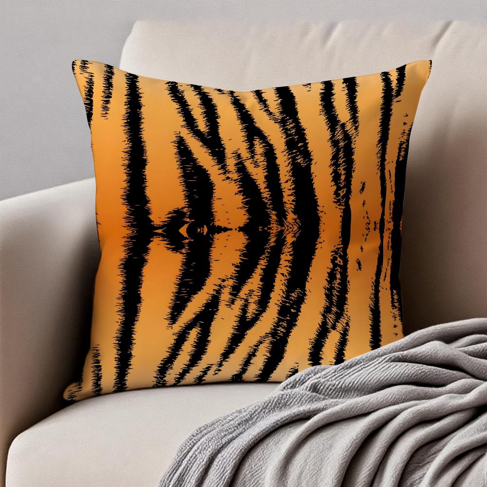 Fashion Tiger Stripes Pattern Design Art Cushion Cover Pillowcase Antidustmite Invisible Zipper Short Plush Sofa Cushion