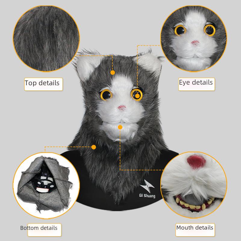 Playful Cat Cute Head Mask With Movable Jaw For Fun Celebrations Festive