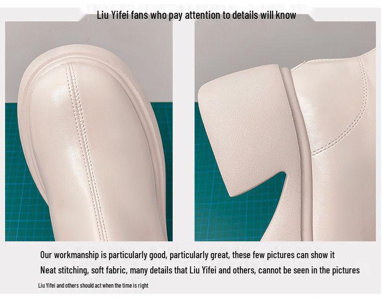 Women's White Platform Ankle Boots - Height-Increasing, Elastic Slim Fit, Genuine Leather Martin Style