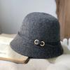 Belt Buckle Wool Hat For Women Gray Autumn Winter Simple Cloche Bucket Hat French Style Hepburn Classic Daily Fisherman Cap