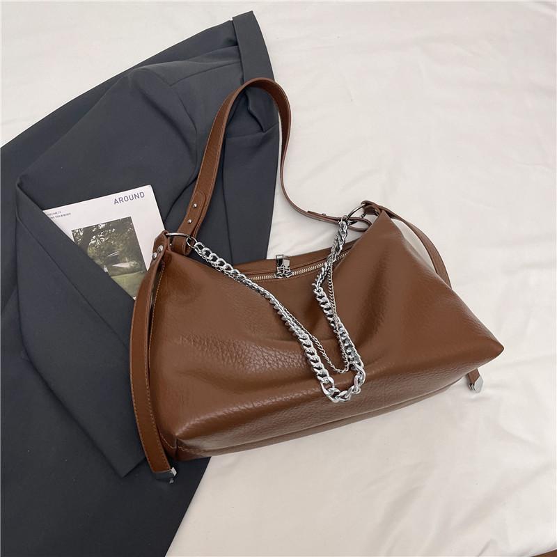 Fashion Chain Shoulder Bag Hobo Design Underarm Handbag Solid Pu Leather Ladies Bag Large Capacity Dumpling Crossbody Tote Bag