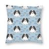 Black White Japanese Chin Pillowcase Polyester Linen Velvet Pattern Zip Decor Sofa Cushion Case x