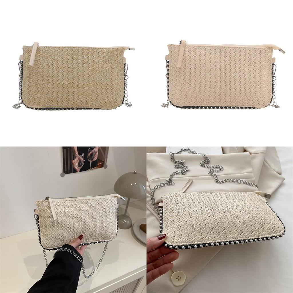 Small Grass Weaving Shoulder Bag With Zipper For Daily Casual Fashion