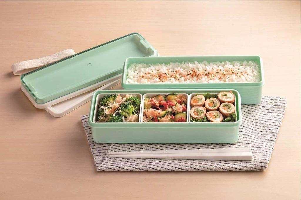 Skater Nutritional Balance Bento Box SSLW9B 2-Tier Silicone Inner Lid 900ml Slim Divider Pastel Green Osaka Public University Collaboration