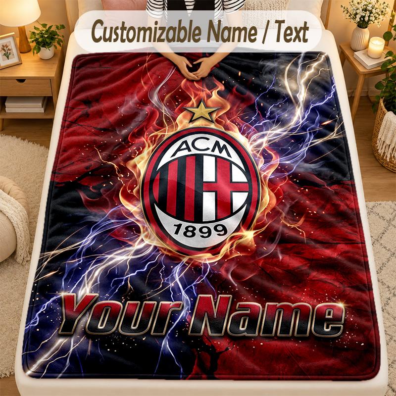 Flannel BlanketAC Milan Custom Name Text Personalized Soft Warm Throw Blanket Home Decor Gift