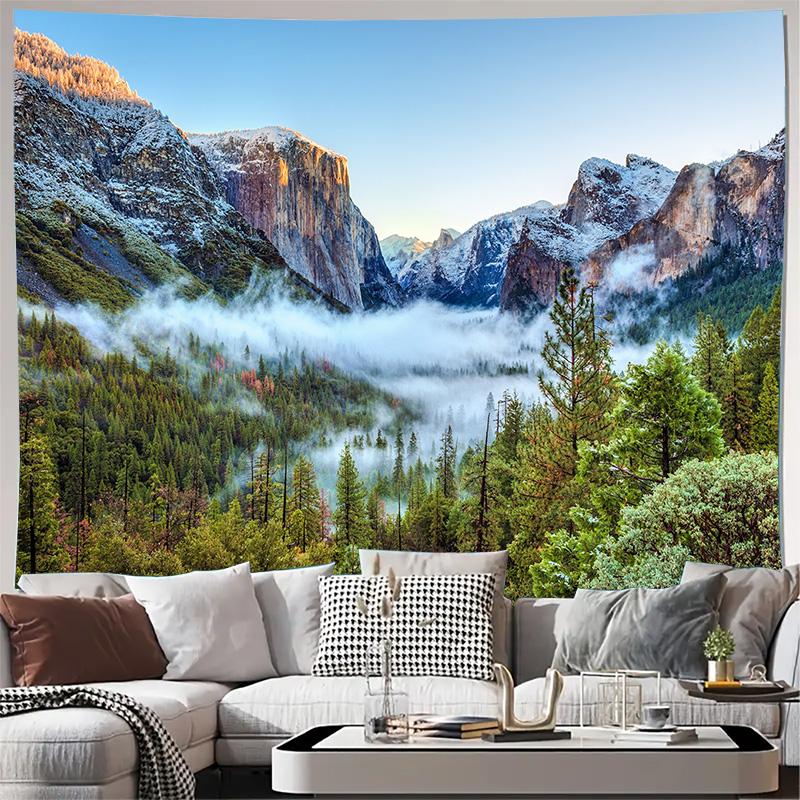 

Снежная Горная Долина Туманный Лес Пейзаж Настенный Гобелен Машинная Стирка Все Сезоны Декор Художественный Принт Природа Пейзаж Дизайн Дом 74x94cm(29x37in)