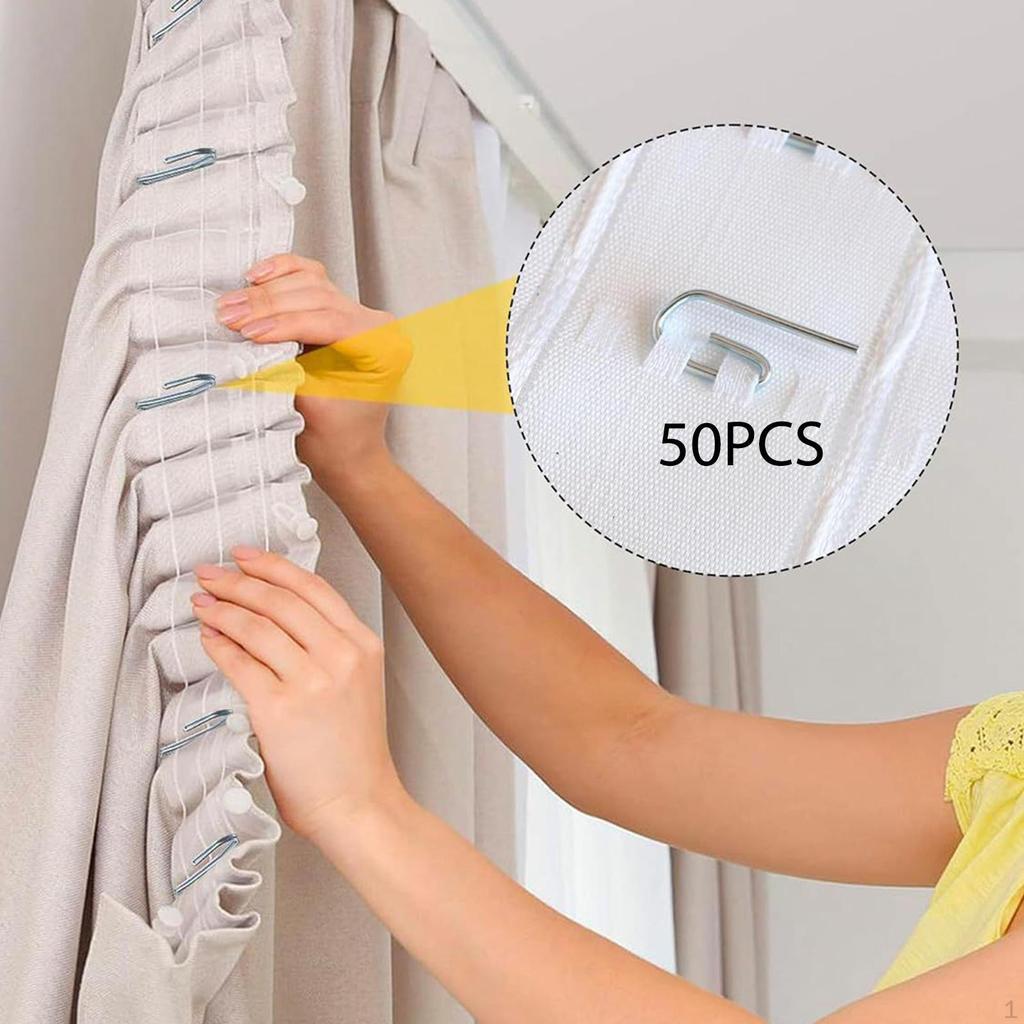 50x Curtain Hooks Drapery Pins for Hanging Curtains Easy to Install Heavy Duty