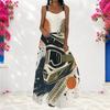 Women Plus Size Scoop Neck Strappy Sleeveless A Line Long Dress Cartoon Printed White