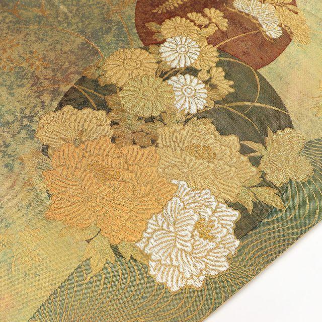 Used Fukuro Obi, Fukuro Obi, Formal Obi, Formal Obi, Women's, Pure Silk, Gold, Round Peony, Pine, Wisteria, Length 426cm, Width 31cm, Tailored Obi,
