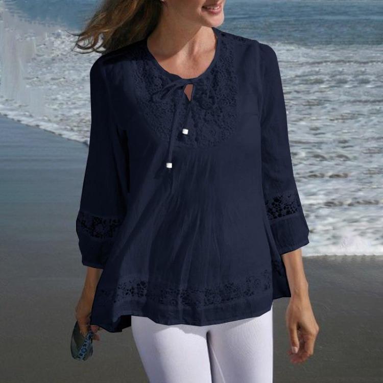 Casual Women Pullover Fashion Solid Color Print O Neck Long Sleeve 3/4 Sleeve Top Fall Spring