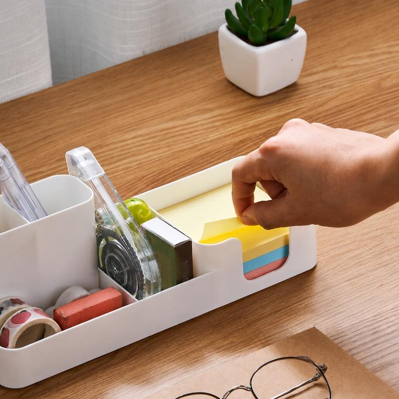 Desktop Office Plastic Organizer Multifunctional Business Notebook Personal Ornament Memo Pen Holder Space Saving Storage Rack