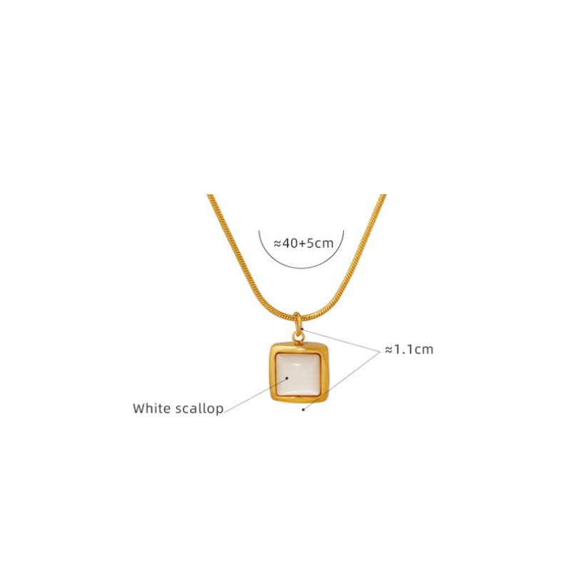 Meier White Seashell Pendant Necklace - Unique Design, 18k Gold Plated Titanium Steel Round Snake Chain Jewelry
