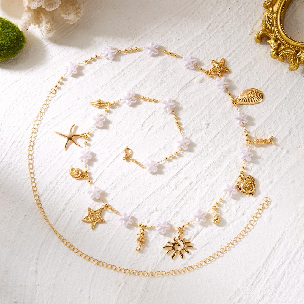 Bohemian Shell Conch Starfish Seahorse Pendant Waist Chain For Women Handmade Imitation Pearl Belly Chain Bikini Body Jewelry