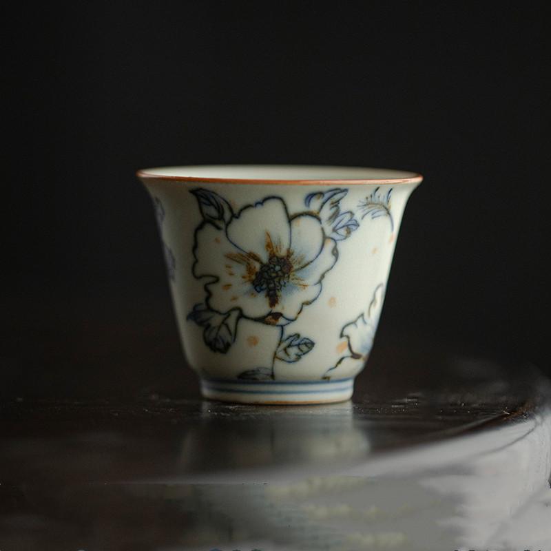

1 Pc Chinese Flowers Pattern Ceramic Tea Cup Coaster Handmade Teacup Mat Household Tea Bowl Personal Master Cup Tea Set 40ml 5.5x4.4cm 40ml