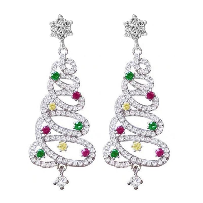 Korean Zircon Christmas Tree Earrings Rhinestone Crystal Star Drop Earring Gift