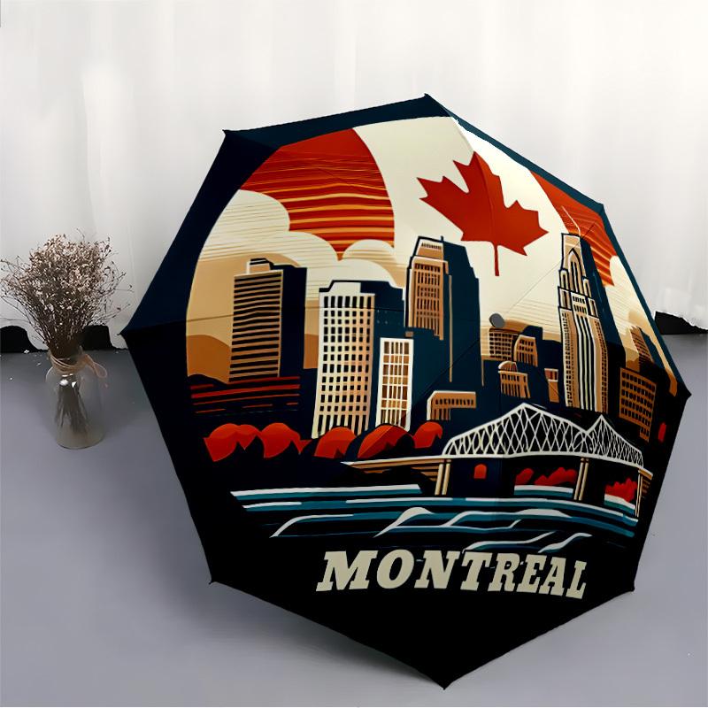 1 Stück Kanada Montreal Automatischer Öffnungs-/Schließschirm Kompakter Faltbarer Regenschirm, Ganzjahres-Tragbarer Schirm für Damen/Herren F1124135
