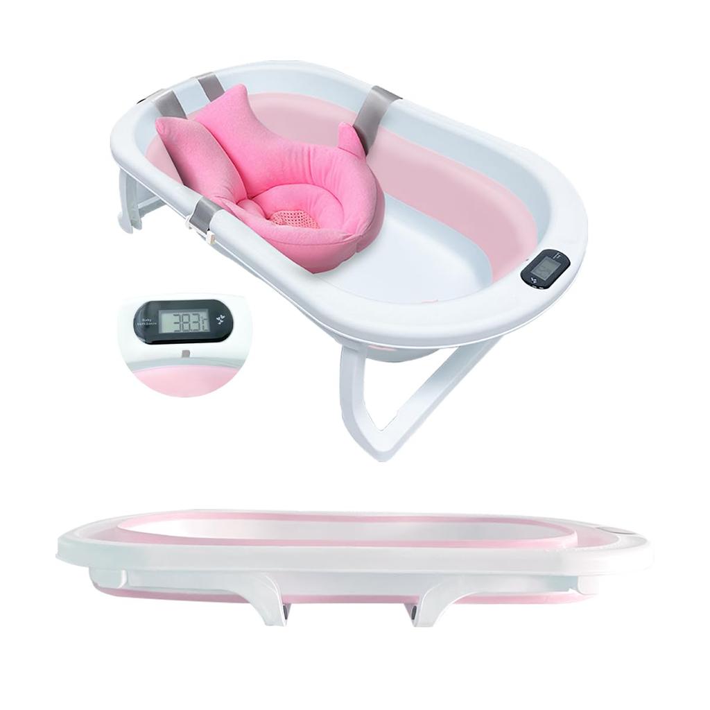 Dětská vanička Skládací vanička pro nemluvňata let Zahrnuje teploměr Vylepšená houbová koupelová síť Snadno skladovatelný Design pro miminka Dětská vanička Bezpečnostní dětská vanička