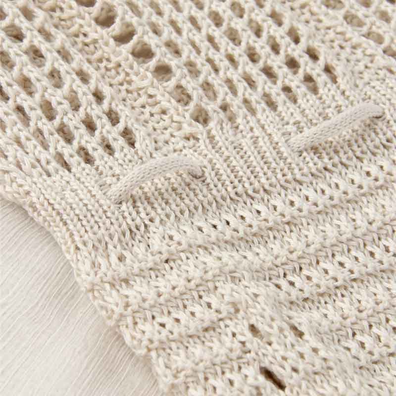 EDOLYNSA Sexy Deep V-neck Lace-up Bell Sleeve Knit Mesh Hollow Out Beach Mini Dress 2024 Summer Swimsuit Cover Up Women Casual Tunic K14