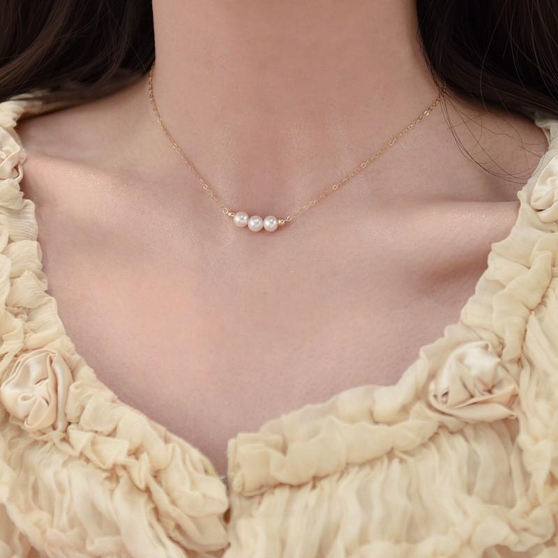 Smile Natural Freshwater Pearl 14K Gold Wrapped French Retro Pearl Necklace ins Collarbone Chain