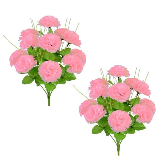 2Pcs Artificial Carnation Realistic 12 Head Fake Silk Flower Wedding Party Indoor Outdoor