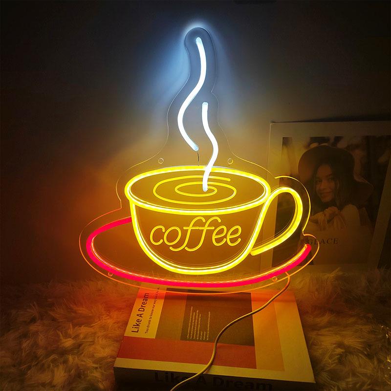Creative Coffee Neon LED Lamp - Luminous Teacup Sign for Bar and Cafe Decor