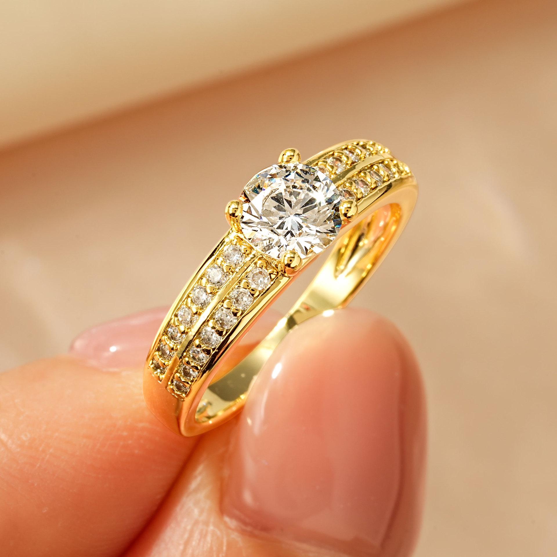 

Women s Light Luxury Round Diamond Zircon Ring – Elegant Micro-Pave Fashion Accessory Size 9 US