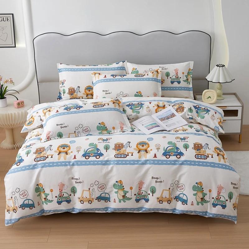 Comforter Cute Cartoon Panda Twin Queen 100% Cotton Kawaii Star Comforter 3 Pcs Soft Reversible Green Plaid Bedding Set