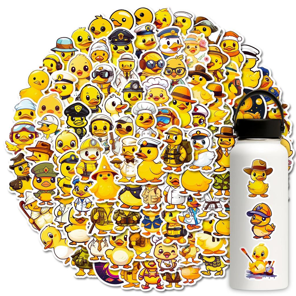 100 Stück Kleine Gelbe Enten Aufkleber Cartoon Kleine Gelbe Ente Doodle Kreativ Niedlich Koffer Skateboard Fahrrad Wasserdichte Aufkleber