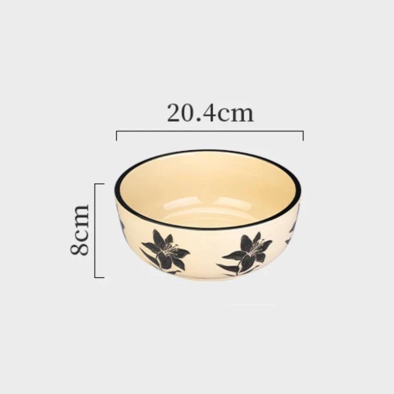 Retro Flowers Ceramic Plate Light Luxury Restaurant Steak Plate Afternoon Tea Dessert Fruit Plates Exquisite Black Tableware