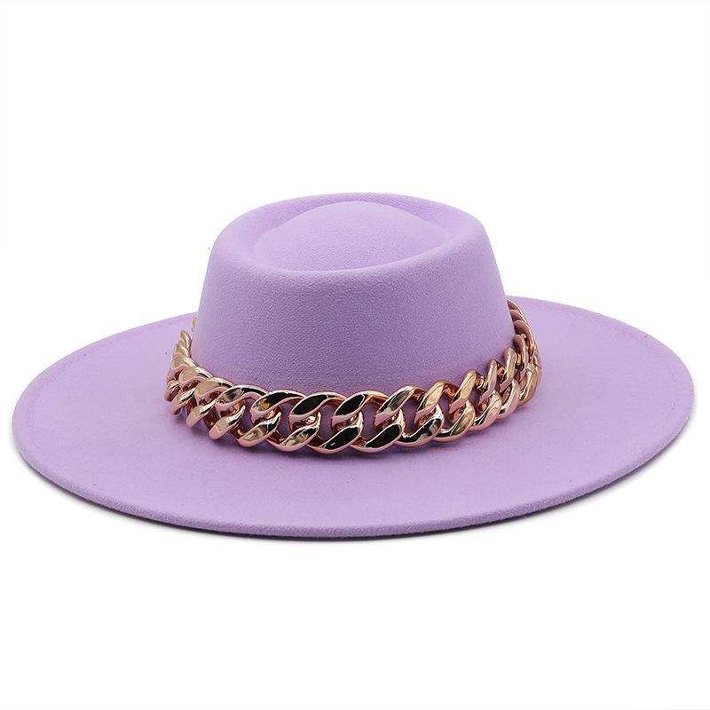 New retro ethnic style. Eaves wool woolen felt hat concave and convex top men's and women's top hats, big eaves thick gold chain hat