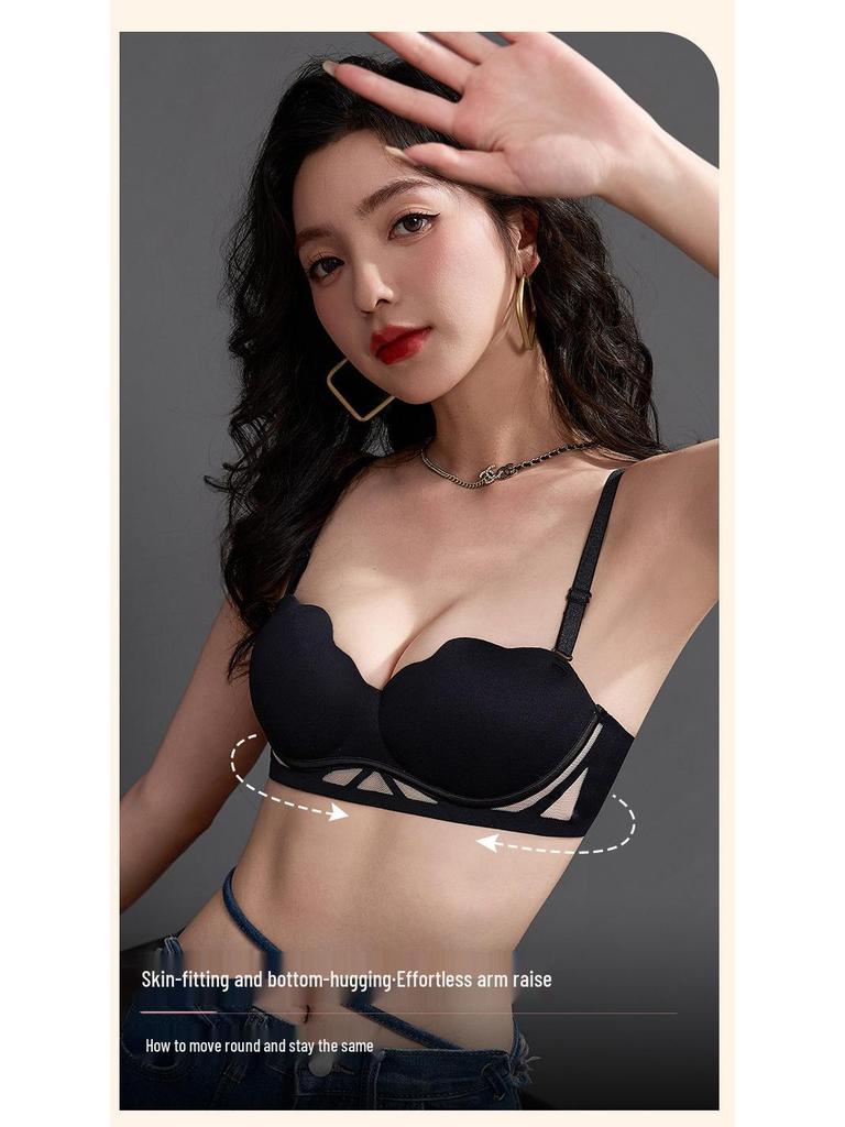 Petal Red Seamless Strapless Push-Up Bra - Anti-Sag, Breathable, Thin, Enhances Small Chest  