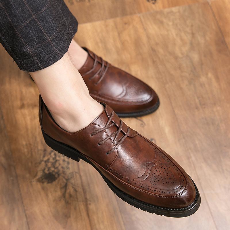 Foreign trade spring new Brock men's shoes British Korean version trend heightening men's business casual leather shoes wedding shoes