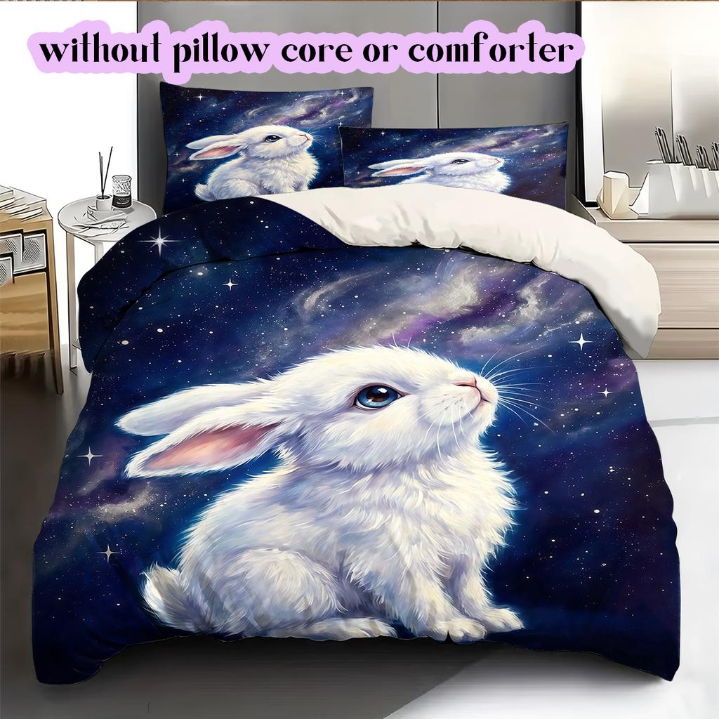 Space animals Pattern Bedding Quilt Set Quilt Cover Pillowcase Home Decoration Birthday Gift (1 * duvet cover + 2 * pillowcase, without core)