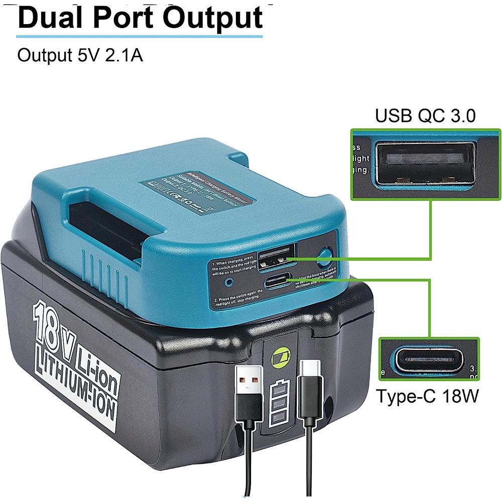 1pc For Makita 18V With USB With Type-C Battery Holder For Makita 18V Battery BL1840 BL1850 BL1860 Charger Adapter Fast Charging