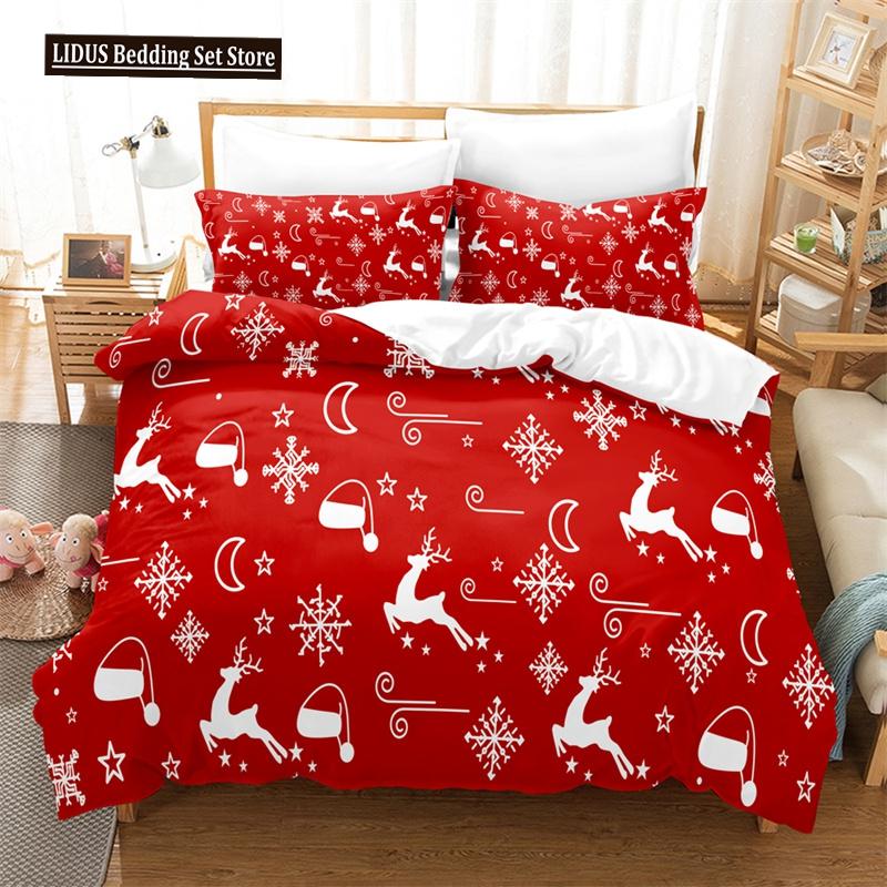 Merry Christmas Duvet Cover Set Twin King Queen Cartoon Santa Claus Bedding Set Polyester Christmas Gingerbread Man Quilt Cover