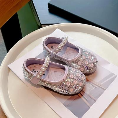 2024 Kinder Lederschuhe für Mädchen Sommer Herbst Neue Mode Weiche Sohle Bequem Prinzessin Strass Vielseitige Kleiderschuhe