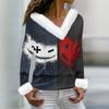 Women's Casual Long Sleeve V-Neck Halloween Print Top with Collar for Fall