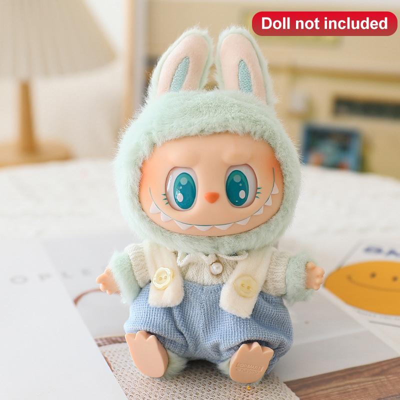 

1 комплект одежды первого и второго поколения Лабубу, носящего сменную шляпу, обувь