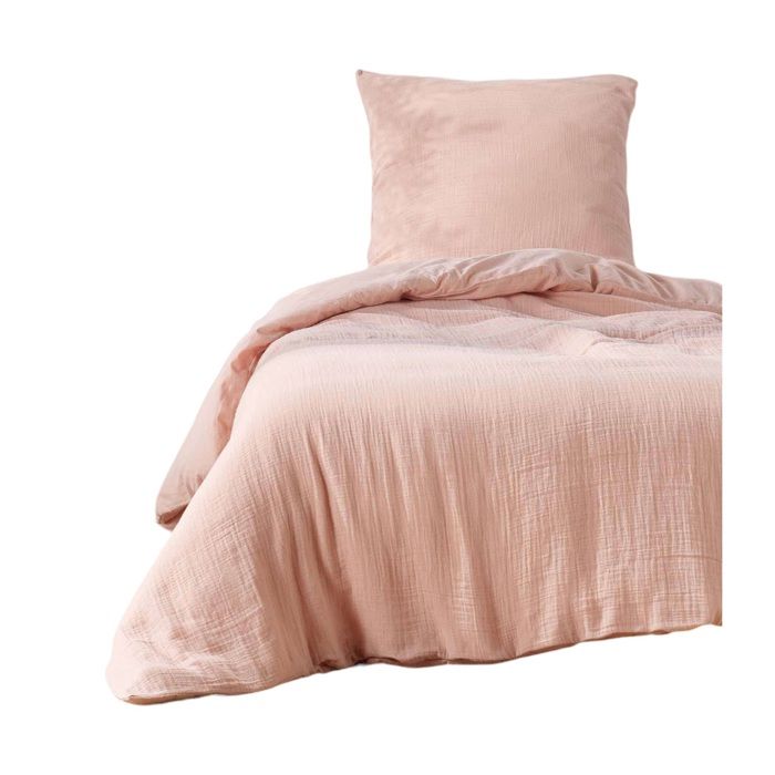 Housse de couette + 1 taie 140 x 200 cm en gaze de coton Rose