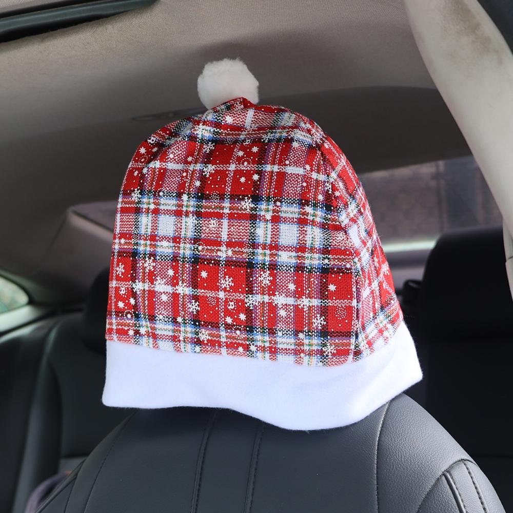 Universal Car Seat Headrest Cover Protection Covers Santa Claus Snowflake Christmas Car Decoration for Tesla BMW Benz Nissan